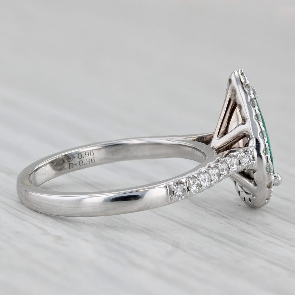 Gray 1.32ctw Emerald Diamond Halo Teardrop Ring 14k White Gold Size 6.5 Engagement