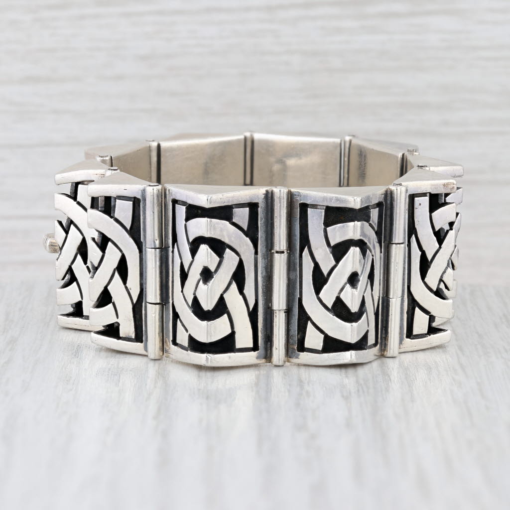 Vintage Cony Taxco Mexico Knot work Bracelet Sterling Silver 6.75" Statement