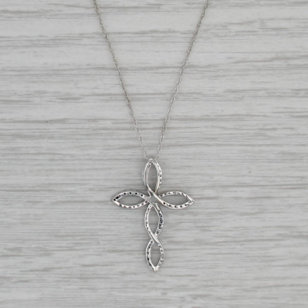 0.28ctw Blue White Diamond Stylized Cross Pendant Necklace 10k White Gold 16.25"