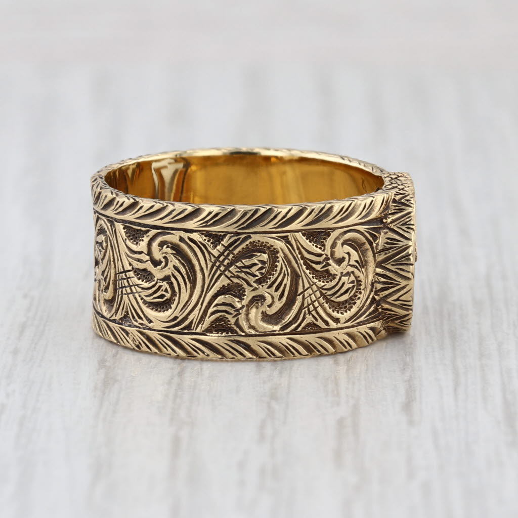 Gucci Arabesque Ring 18k Yellow Gold Ornate Floral Band