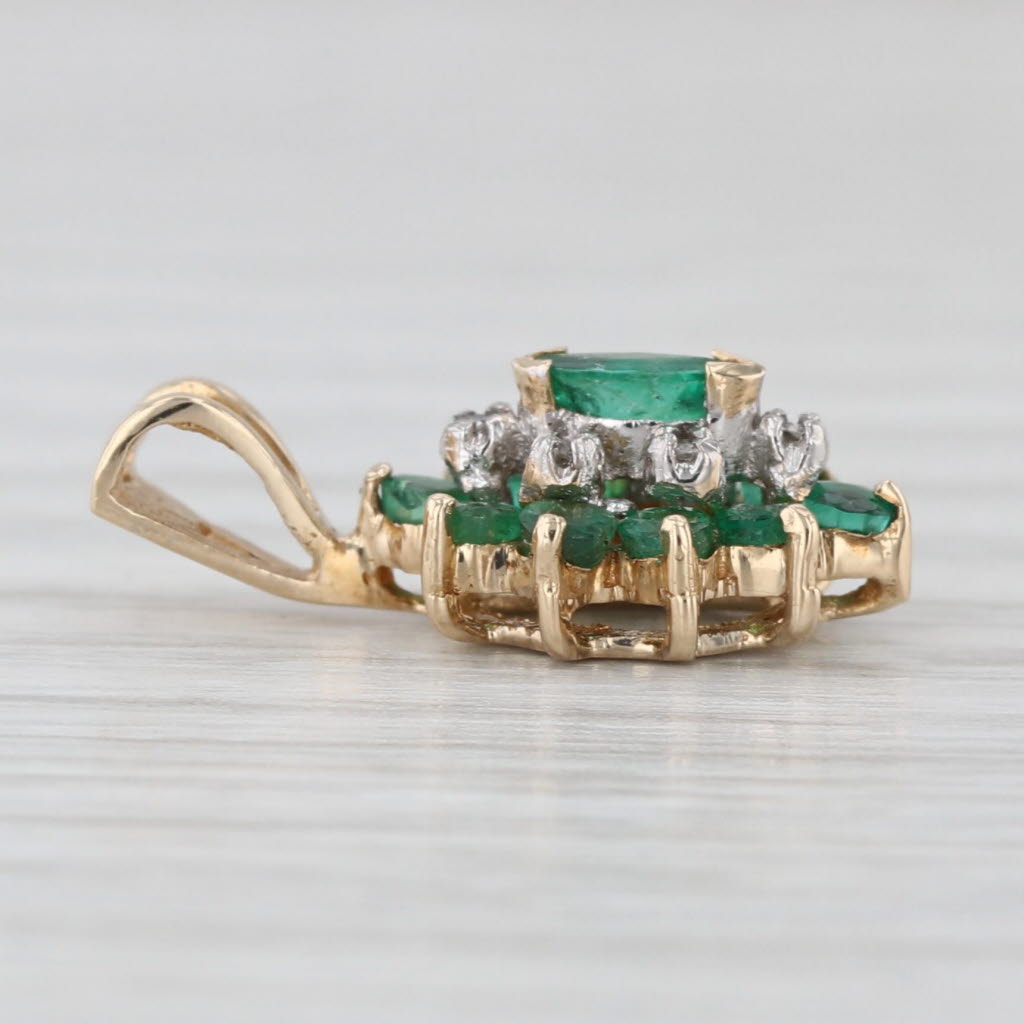 0.52ctw Emerald Diamond Pendant 14k Yellow Gold Small Flower Drop