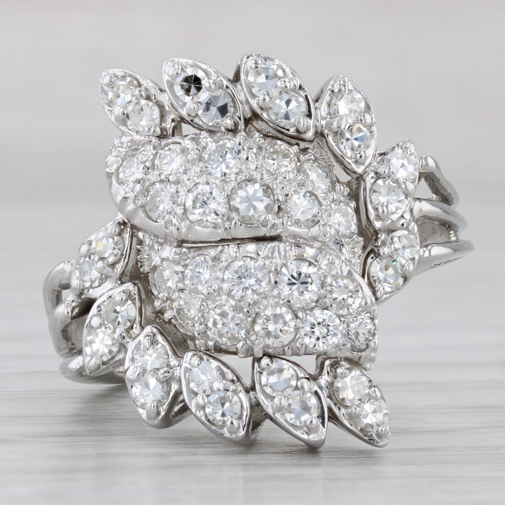 Gray 1.15ctw Pave Diamond Cluster Cocktail Ring 14k White Gold Size 7.75