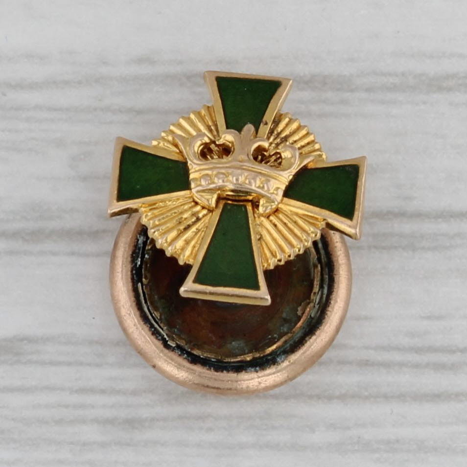 Gray Masonic York Rite Cross Crown Pin 14k Gold Enamel Lapel