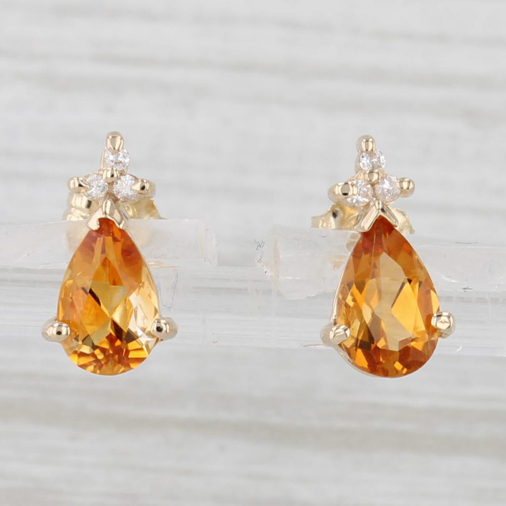 Light Gray 1.57ctw Citrine Diamond Teardrop Stud Earrings 14k Yellow Gold