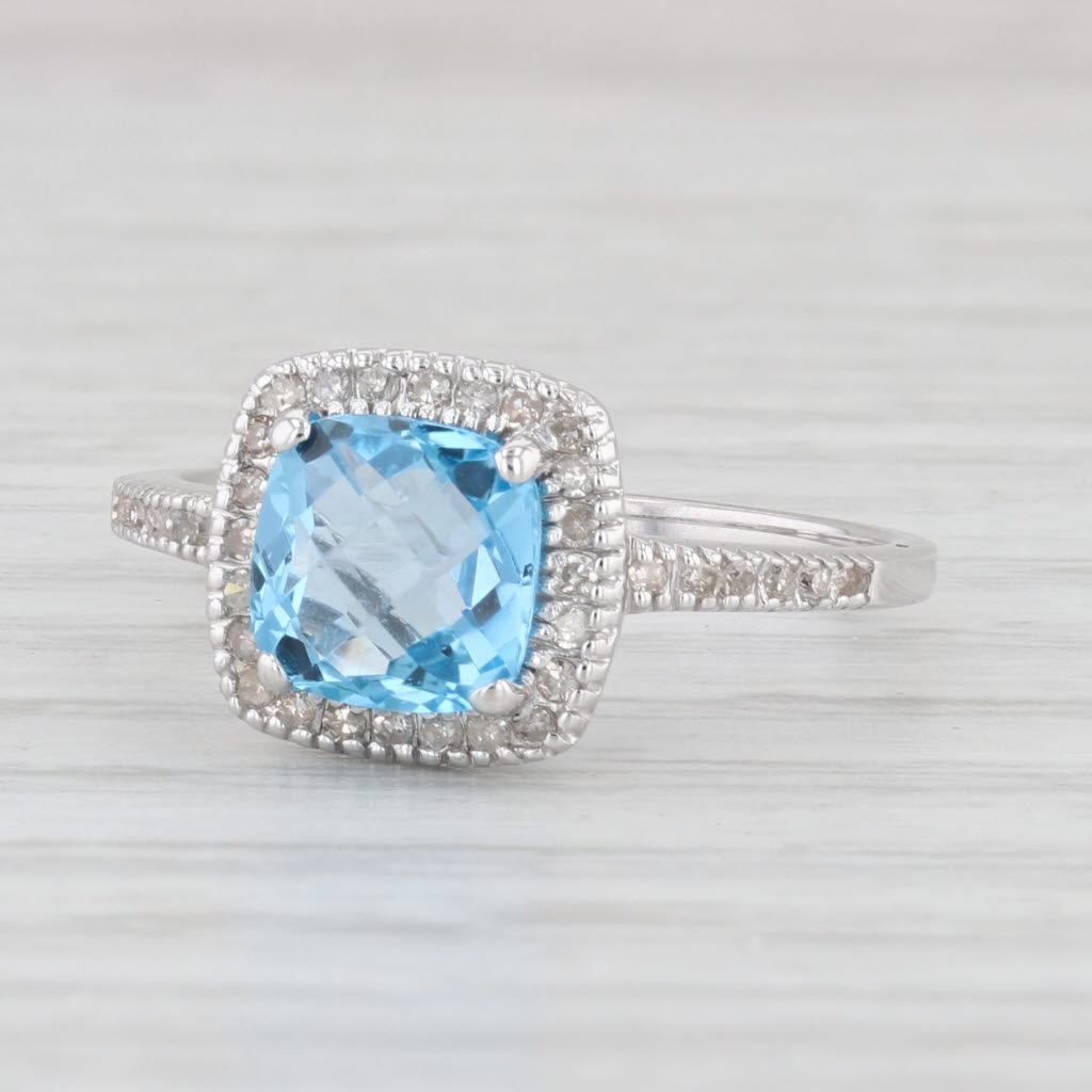 Light Gray 1.95ctw Blue Topaz Diamond Halo Ring 10k White Gold Size 7 Engagement