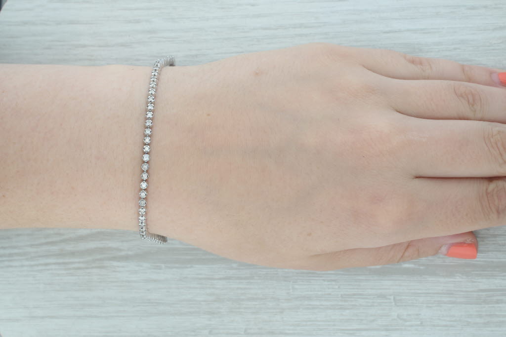 0.80ctw Diamond Tennis Bracelet 10k White Gold 6.75" 3mm