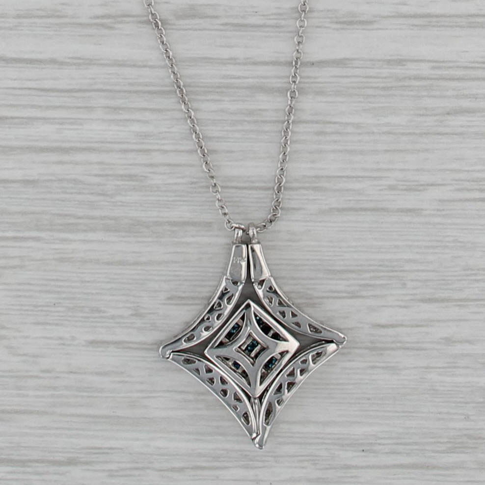 Convertible 1.35ctw Blue White Diamond Necklace 14k White Gold Cable Chain
