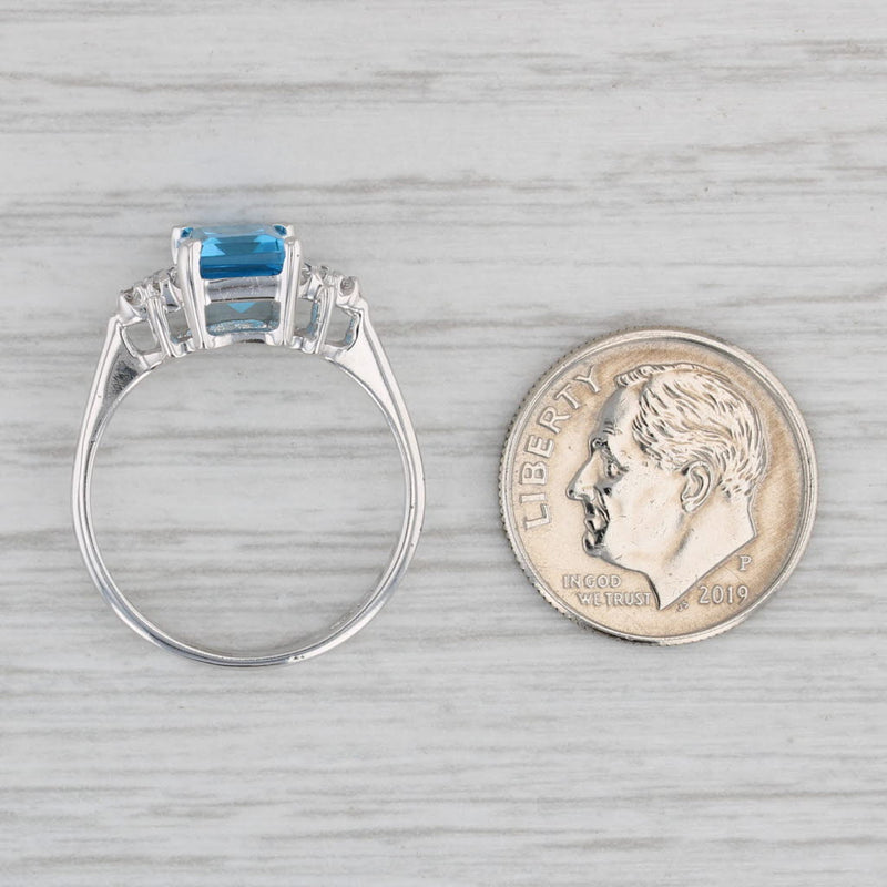 Gray 2.08ctw Emerald Cut Blue Topaz Diamond Ring 10k White Gold Size 7