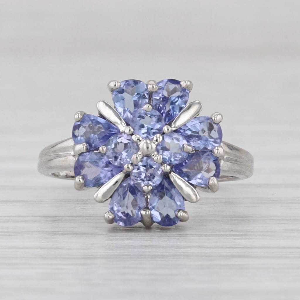 1.42ctw Tanzanite Flower Ring 14k White Gold Size 4.25