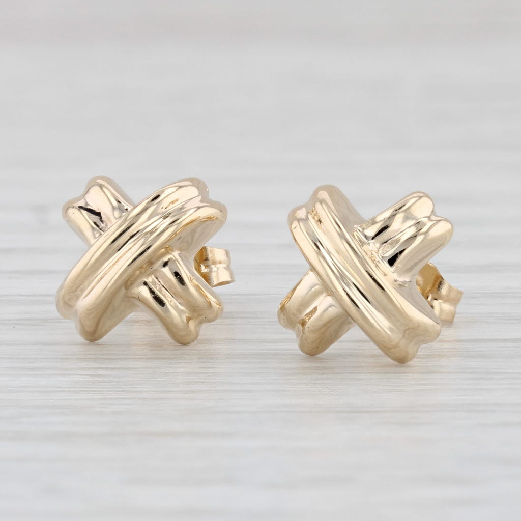 Light Gray X Criss Cross Stud Earrings 14k Yellow Gold