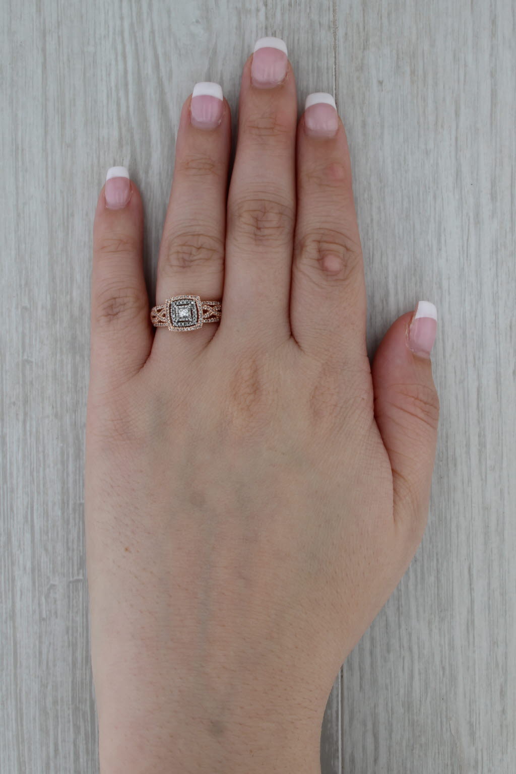 0.36ctw Diamond Princess Halo Engagement Ring 10k Rose White Gold Size 7