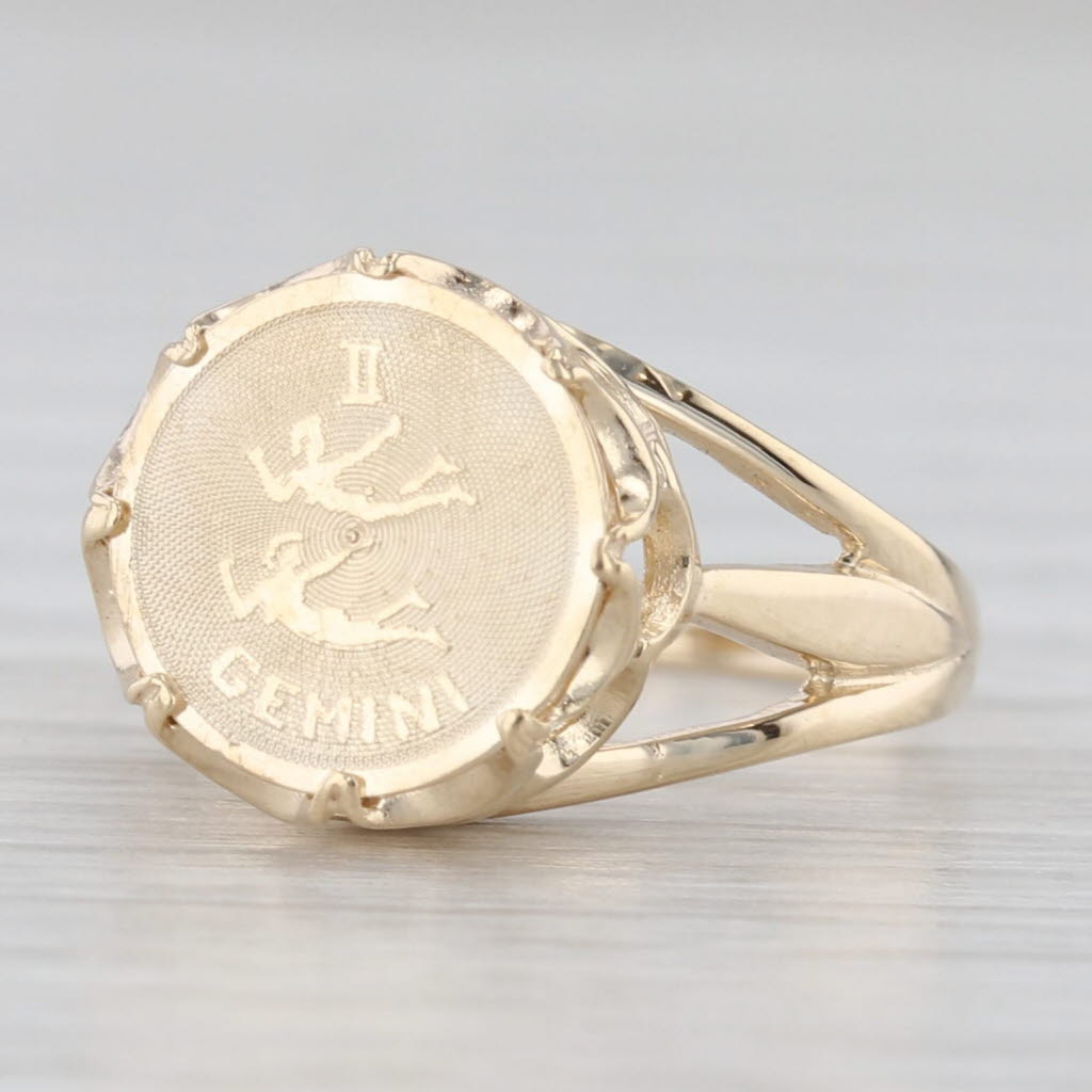 Gemini Twins Zodiac Coin Ring 14k Yellow Gold Size 3.25 Astrology