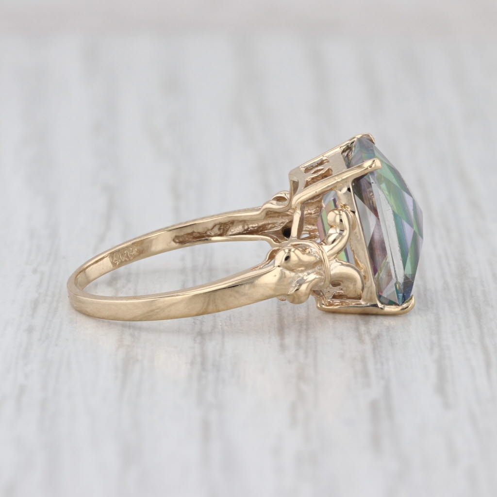9.35ct Purple Green Mystic Topaz Solitaire Ring 14k Yellow Gold Size 8