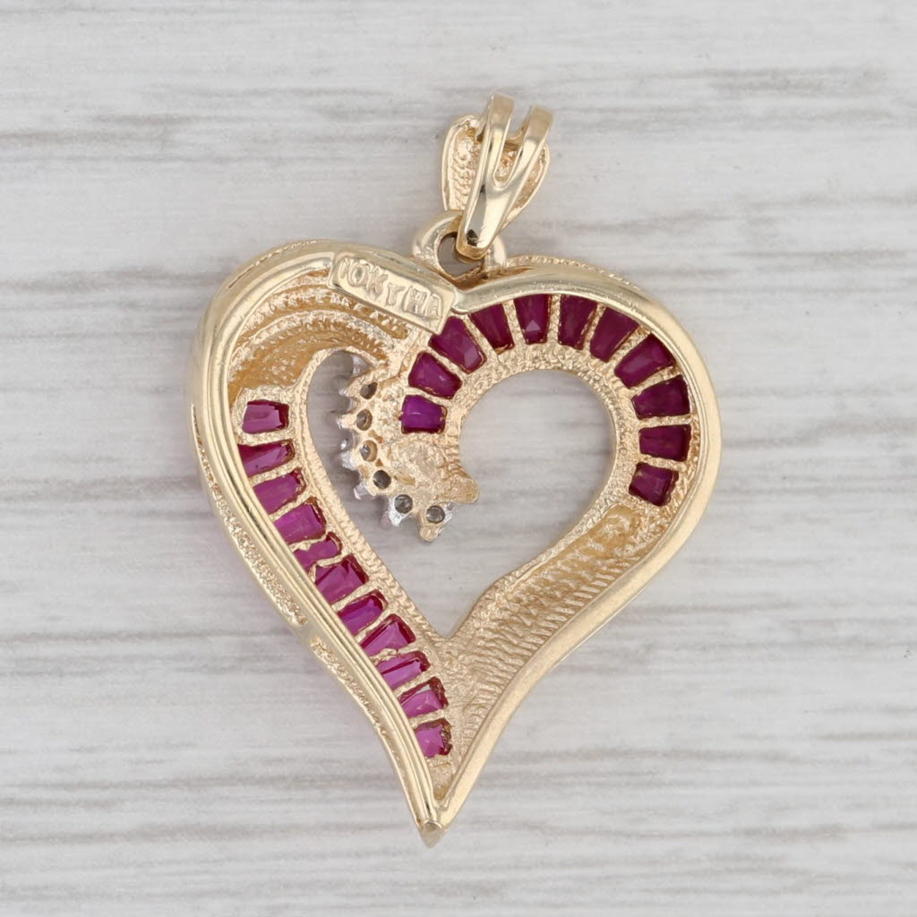 Gray 1.40ctw Lab Created Ruby Diamond Heart Pendant 10k Yellow Gold