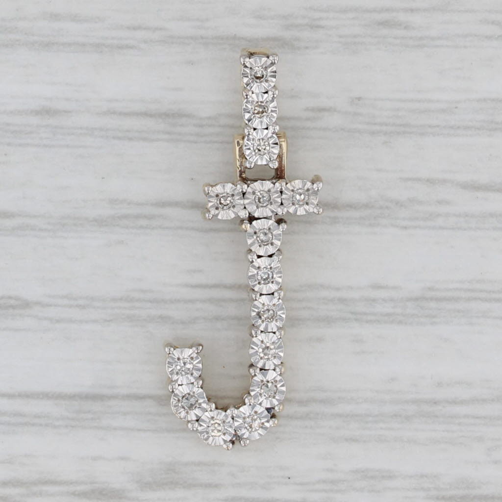 Gray Diamond Letter Initial "J" Pendant 10k Yellow Gold