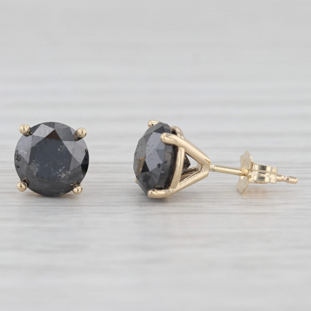 Light Gray New 3.70ctw Black Diamond Stud Earrings 14k Yellow Gold Round Solitaires