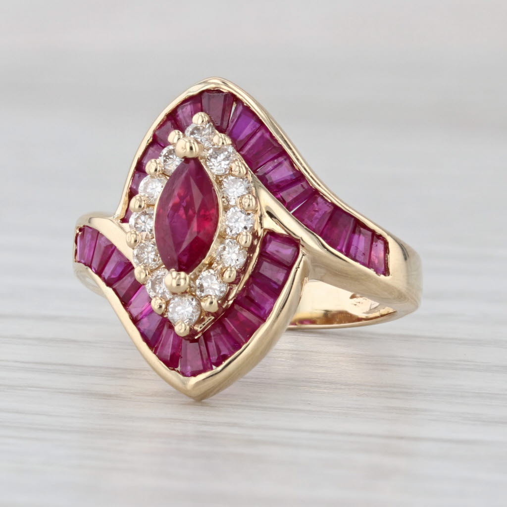 2.20ctw Marquise Ruby Diamond Halo Bypass Ring 14k Yellow Gold Size 5.75-6