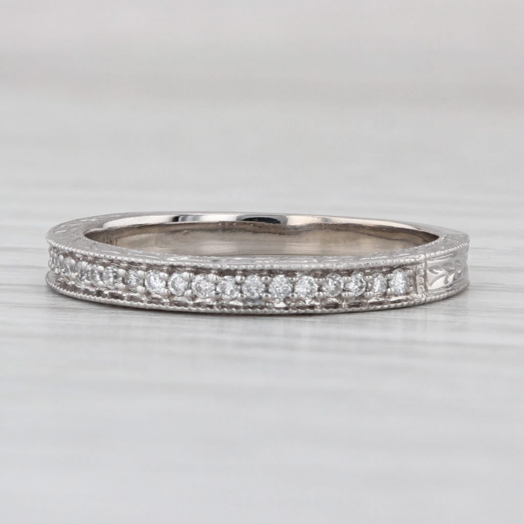 0.10ctw Diamond Wheat Etched Wedding Band 14k White Gold Size 7 Stackable Ring