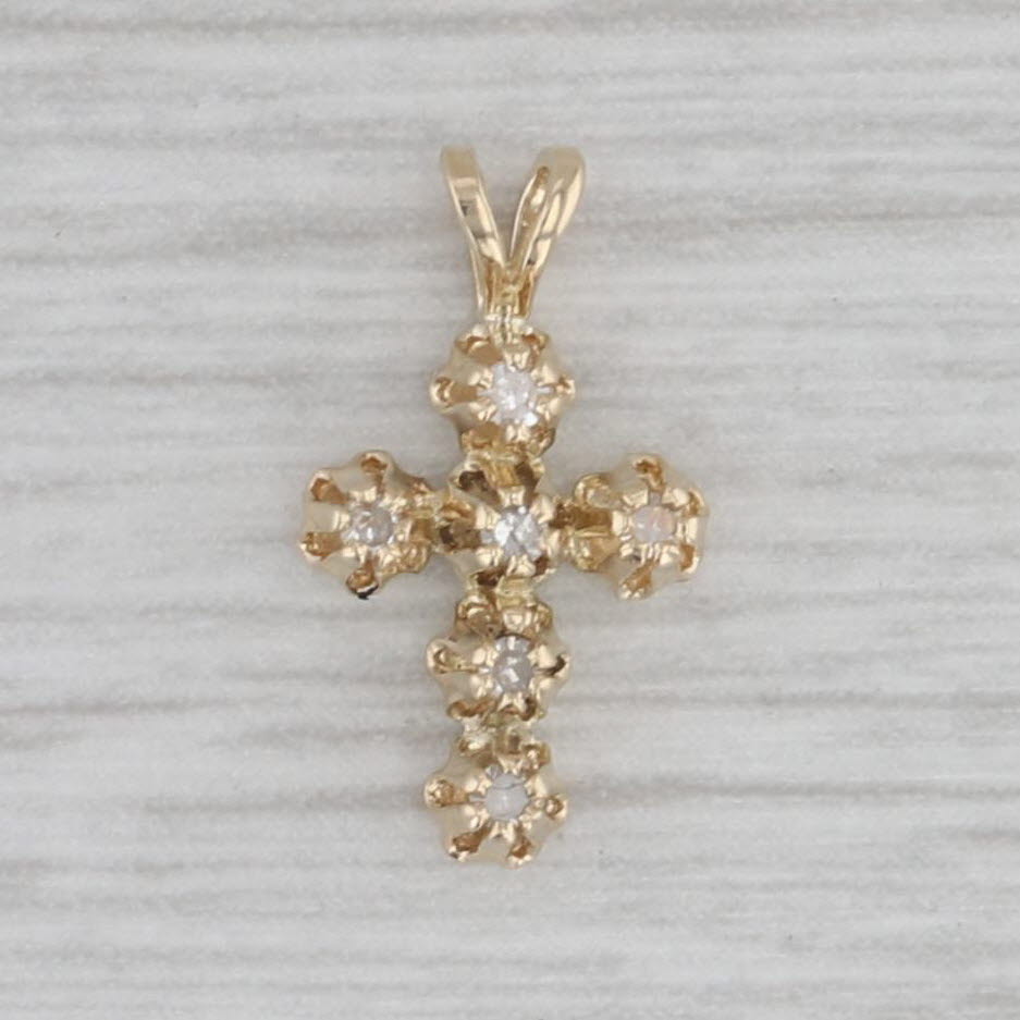 Gray Small Diamond Cross Pendant 10K Yellow Gold