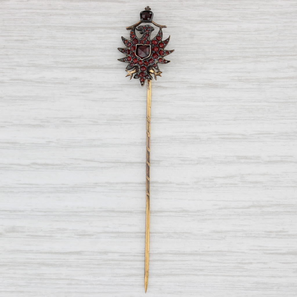 Antique Garnet Phoenix Bird Crest Stickpin 9k Gold Gold Filled