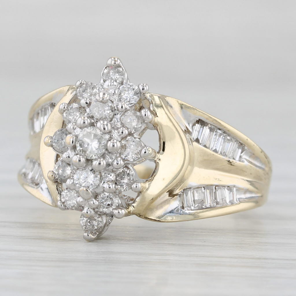 Light Gray 0.77ctw Diamond Cluster Ring 10k Yellow Gold Size 7.25