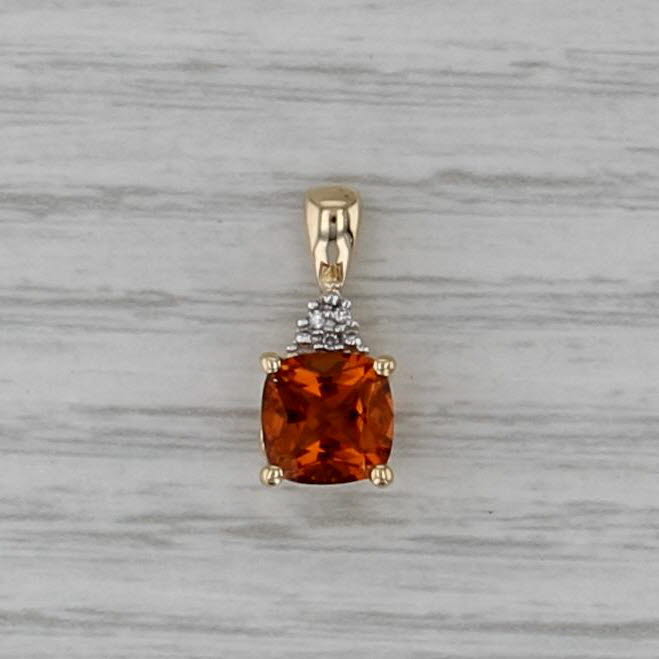 1.46ctw Orange Citrine Diamond Pendant 10k Yellow Gold Small Drop