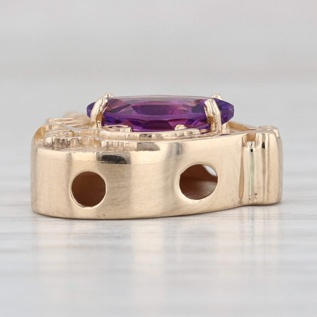 0.90ct Amethyst Harp Heart Slide Bracelet Charm 14k Yellow Gold Daffer Vintage