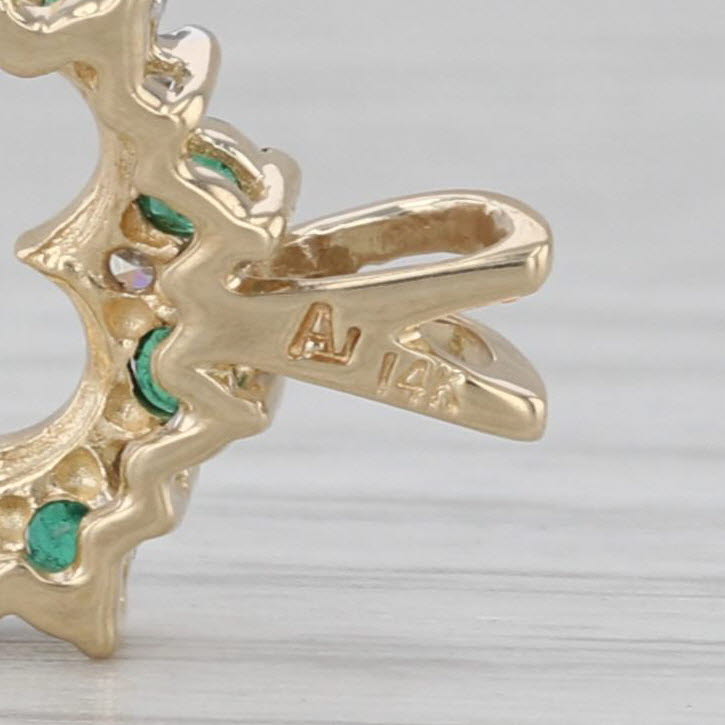 0.32ctw Emerald Diamond Open Heart Pendant 14k Yellow Gold Small Drop