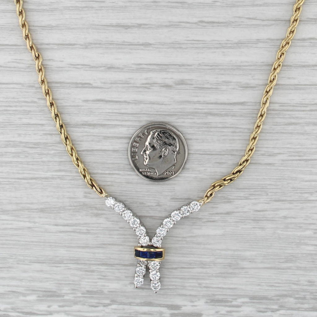 2.16ctw Blue Sapphire Diamond Lariat Necklace 18k Gold Platinum 16.75"