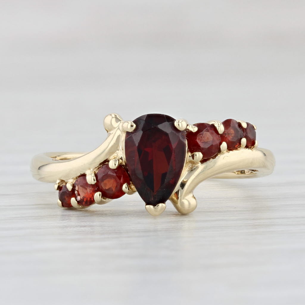 Light Gray 1.60ctw Pear Garnet Ring 14k Yellow Gold Size 8.25 Bypass