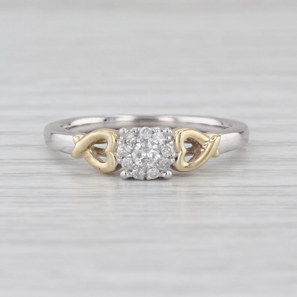0.15ctw Diamond Halo Engagement Ring 10k White Yellow Gold Size 7 Heart Accents