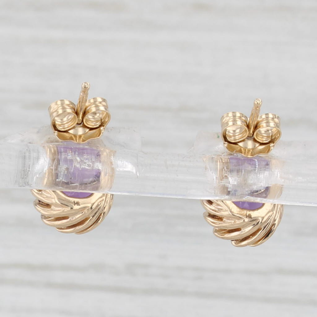 Light Gray 3.10ctw Amethyst Stud Earrings 14k Yellow Gold Oval Solitaires