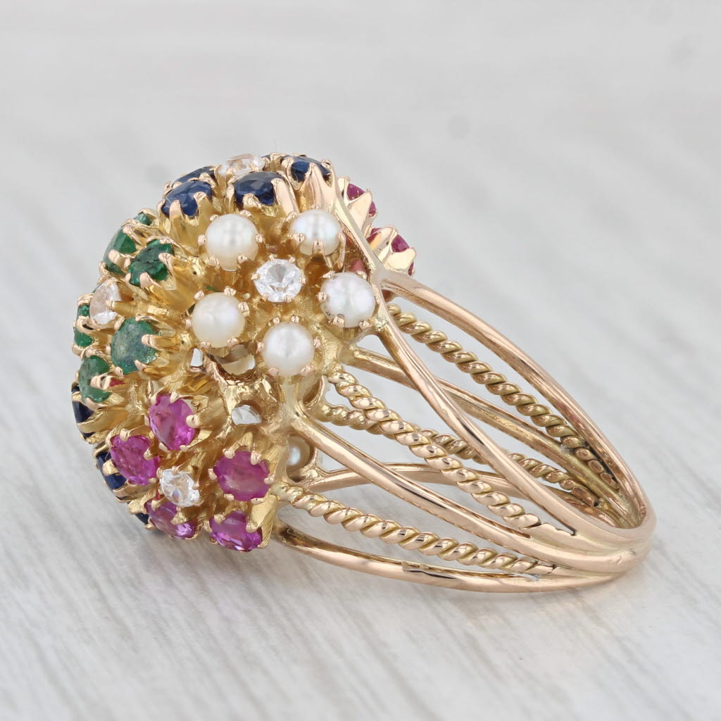 Light Gray 2.52ctw Gemstone Cluster Cocktail Ring 18k Gold Emerald Ruby Sapphire