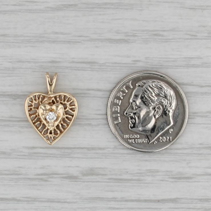 Diamond Accented Heart Pendant 14k Yellow Gold Small Drop