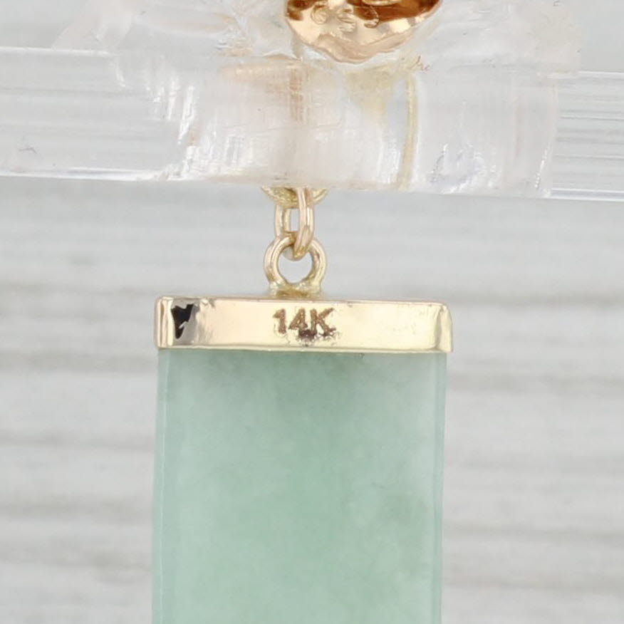 Light Gray Green Jadeite Jade Dangle Earrings Good Luck Chinese Character 14k Gold Drops