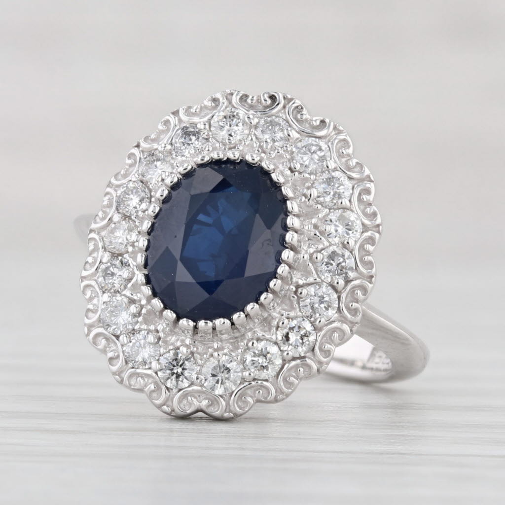 Light Gray 2.75ctw Oval Blue Sapphire Diamond Halo Ring 14k Gold Size 5.5 Engagement Effy