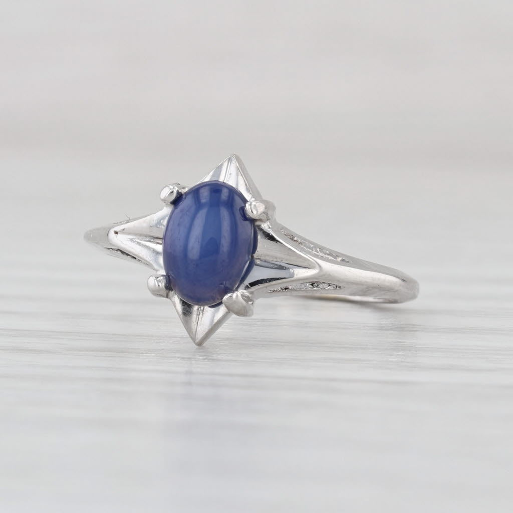 Vintage Lab Created Star Sapphire Solitaire Ring 14k White Gold Size 6