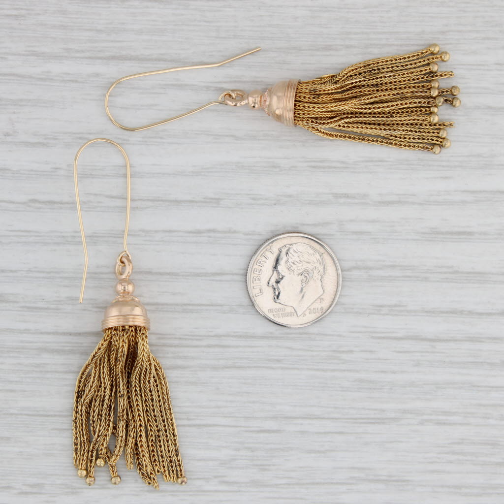 Gray Antique Fringe Tassles Dangle Earrings 14k Yellow Gold New Hook Posts