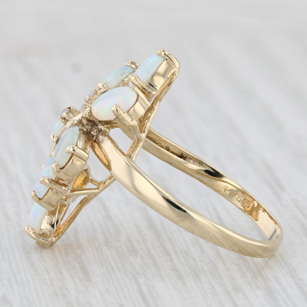 Light Gray Opal Diamond Cluster Ring 14k Yellow Gold Size 6.5 Cocktail