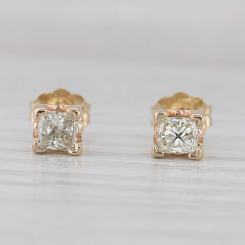 Light Gray 0.32ctw Princess Diamond Solitaire Stud Earrings 14k Yellow Gold