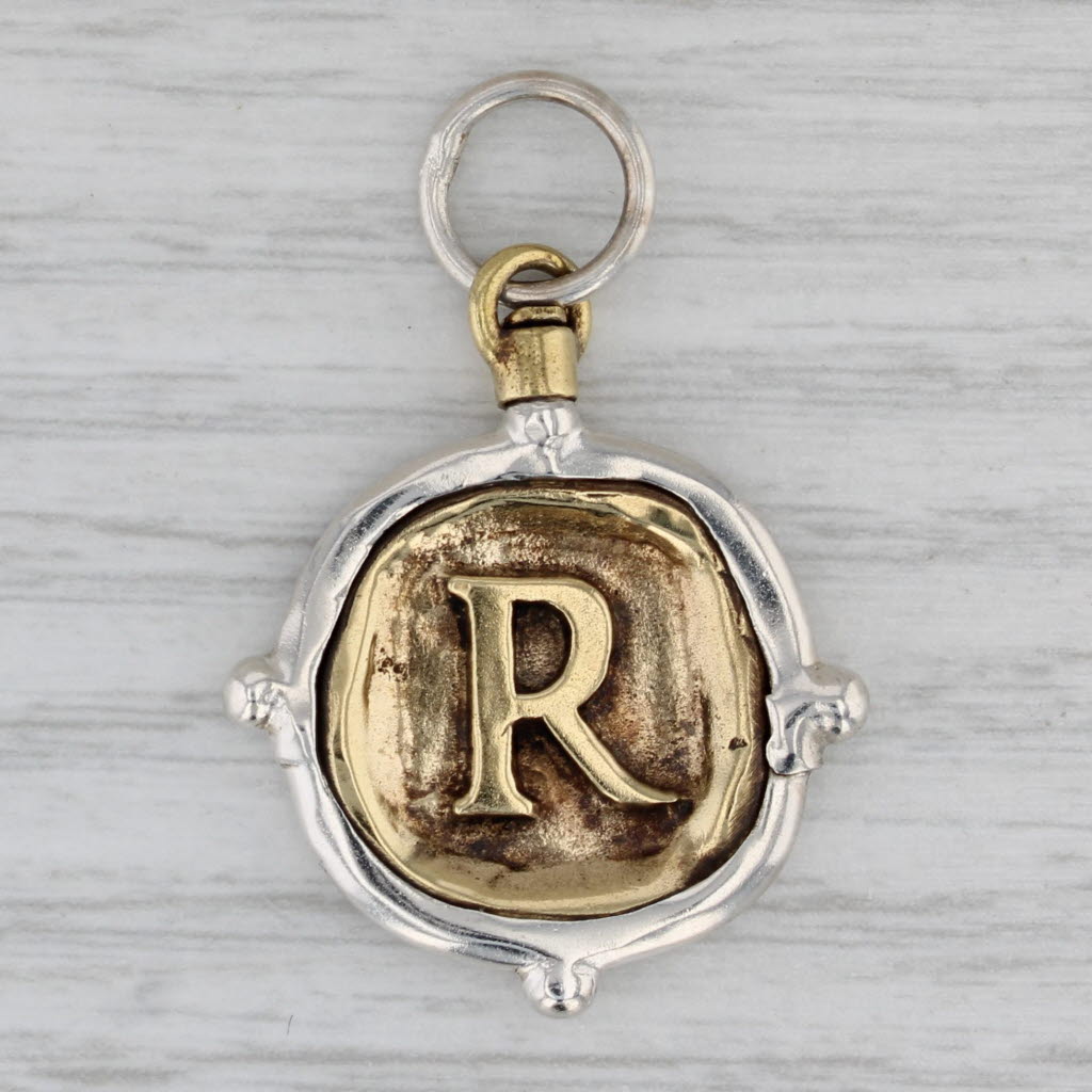 Gray Waxing Poetic Charm Sterling Silver Brass Letter Initial R Wax Seal Pendant