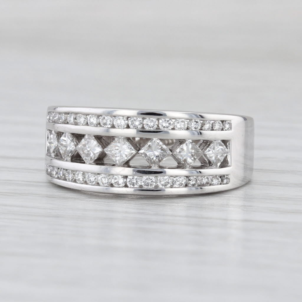 0.91ctw Diamond Ring 14k White Gold Size 7 Wedding Anniversary Band