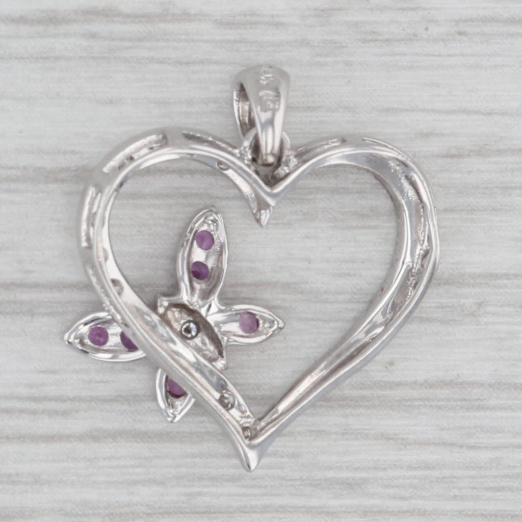 0.24ctw Pink Sapphire Diamond Flower Open Heart Pendant 14k White Gold