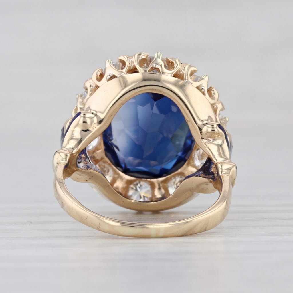 Vintage 8.90ctw Lab Created Sapphire Diamond Halo Ring 14k Yellow Gold Cocktail