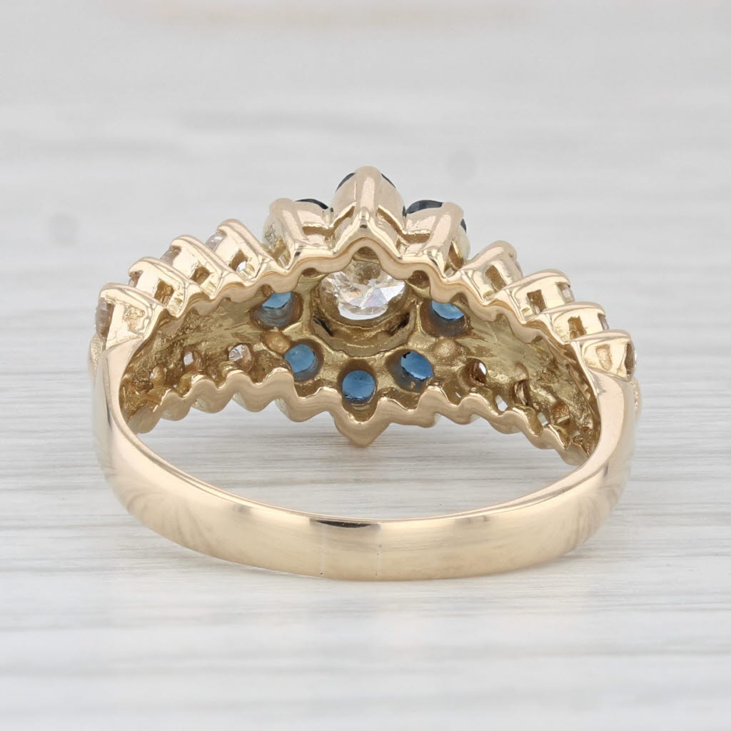 Light Gray 1.37ctw Blue Sapphire Diamond Flower Ring 14k Yellow Gold Size 7.5