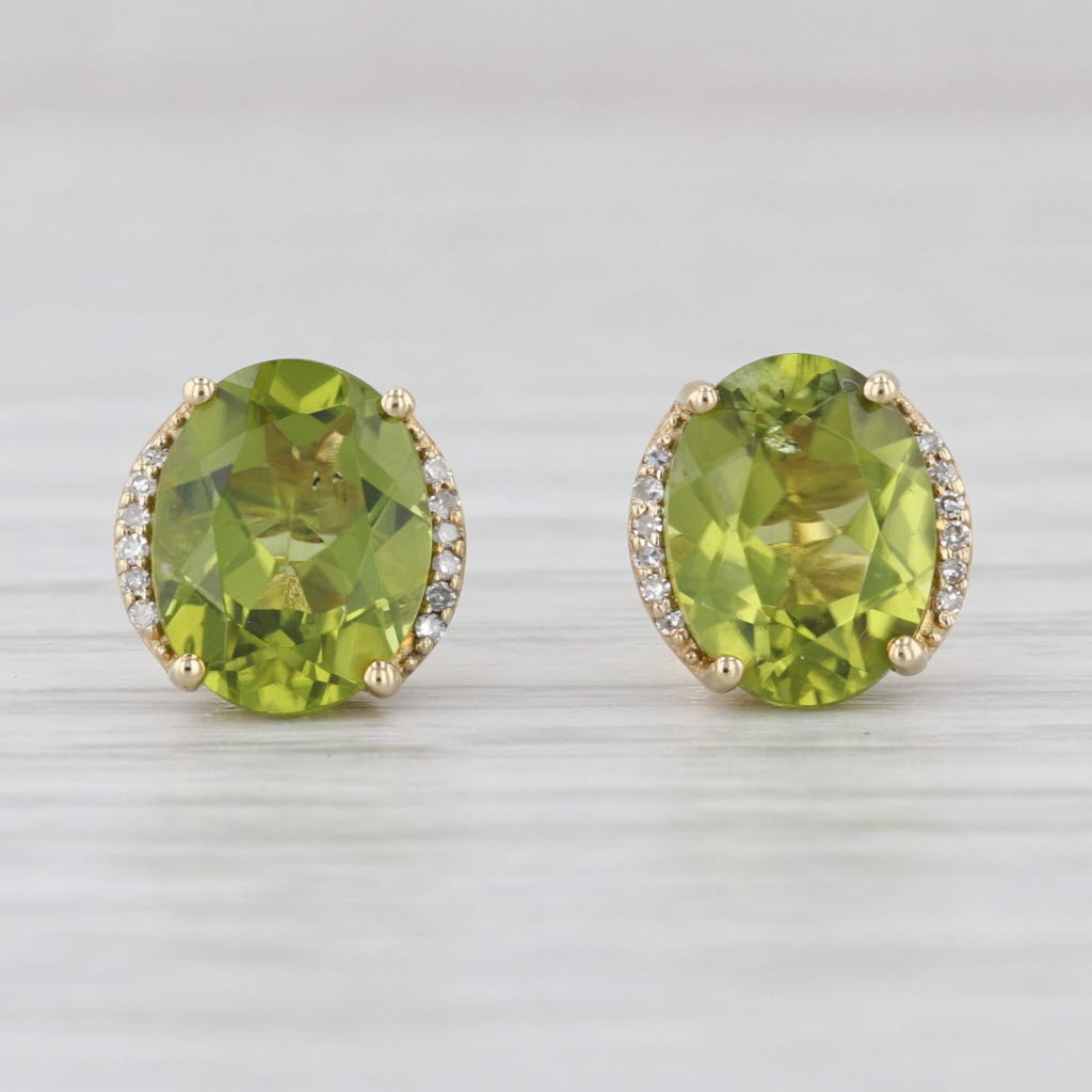 3.58ctw Peridot Diamond Halo Stud Earrings 10k Yellow Gold Studs