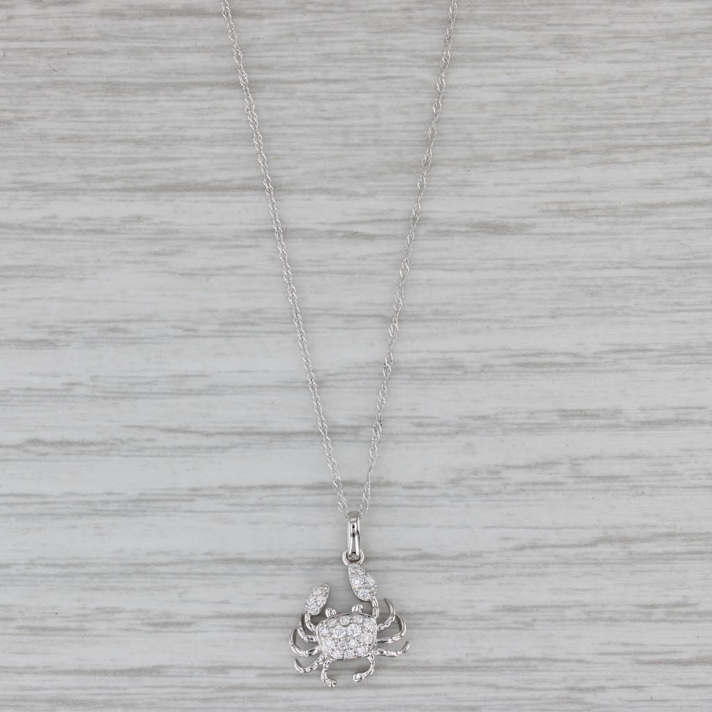 Gray New Diamond Crab Pedant Necklace 14k White Gold 18" Singapore Chain