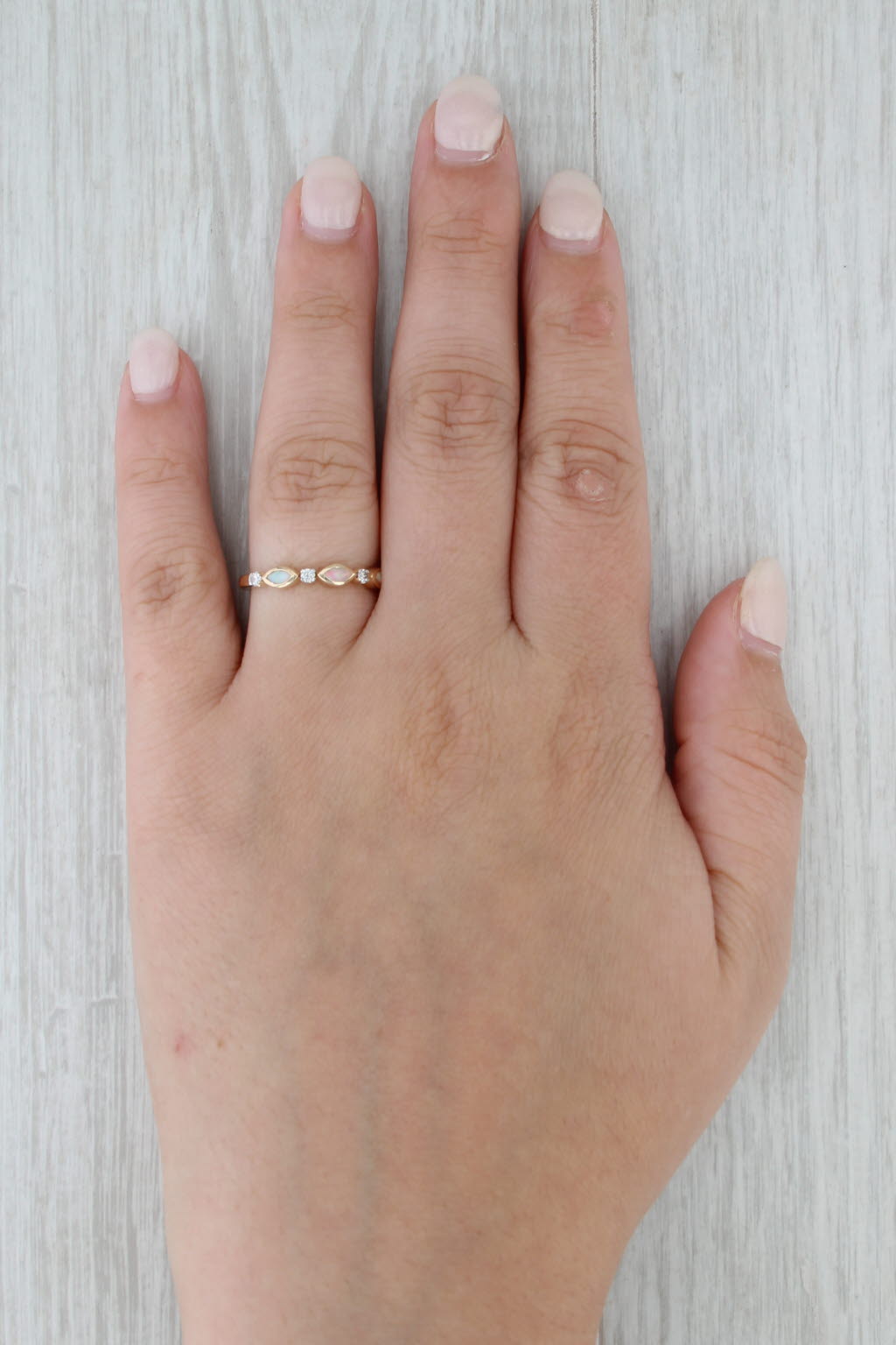 New 0.32ctw Opal Diamond Ring 10k Gold Stackable Wedding Band Size 7