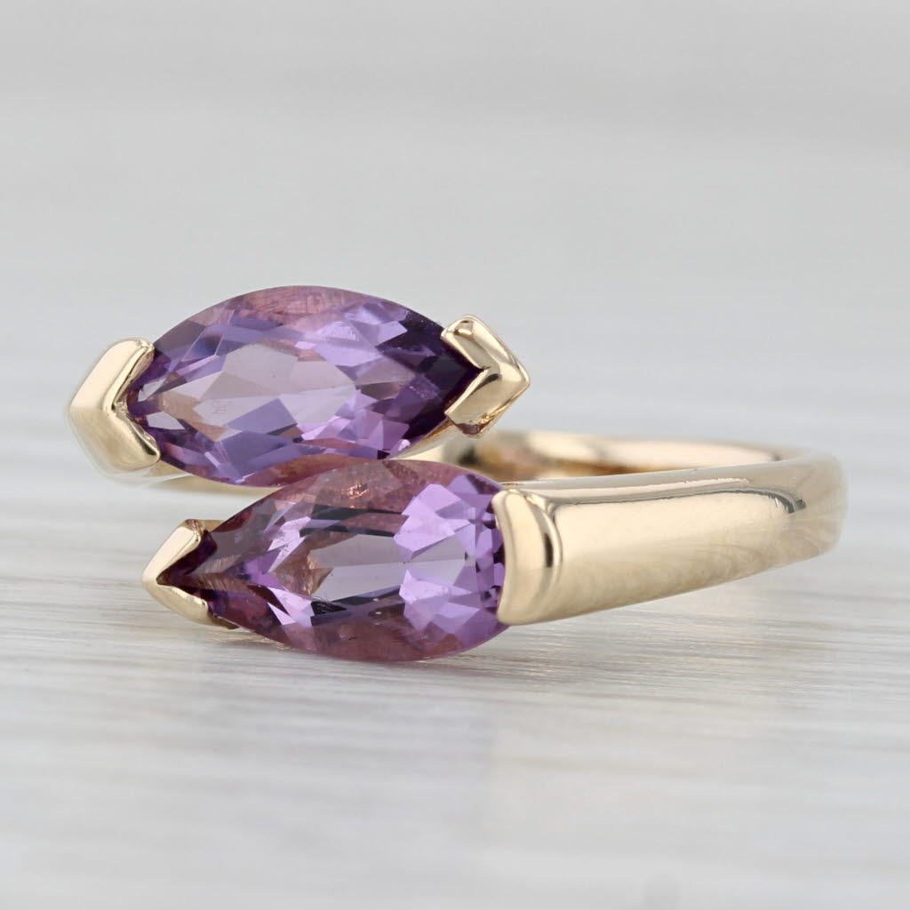 Light Gray 2.23ctw Amethyst Bypass Ring 14k Yellow Gold Size 7 Adjustable