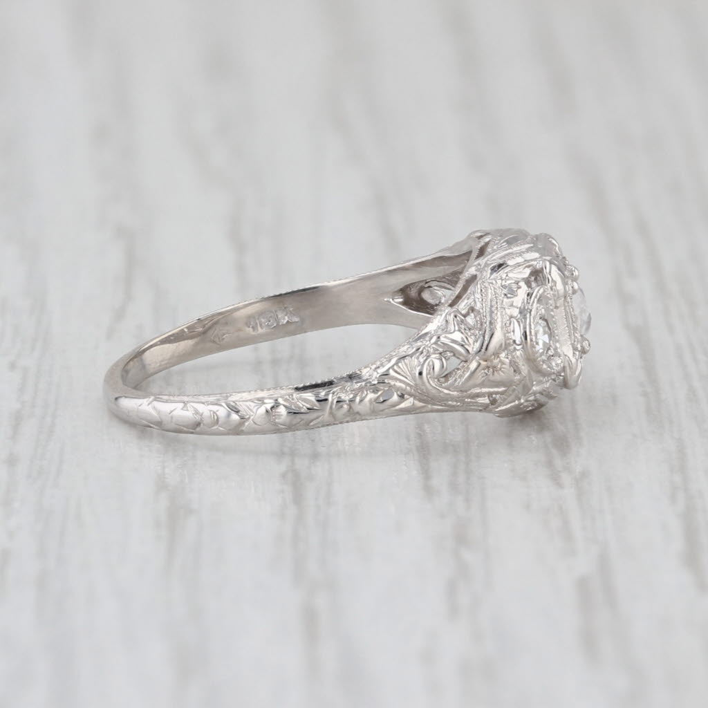 Art Deco 0.23ctw Diamond Engagement Ring 18k White Gold Filigree Size 6.5